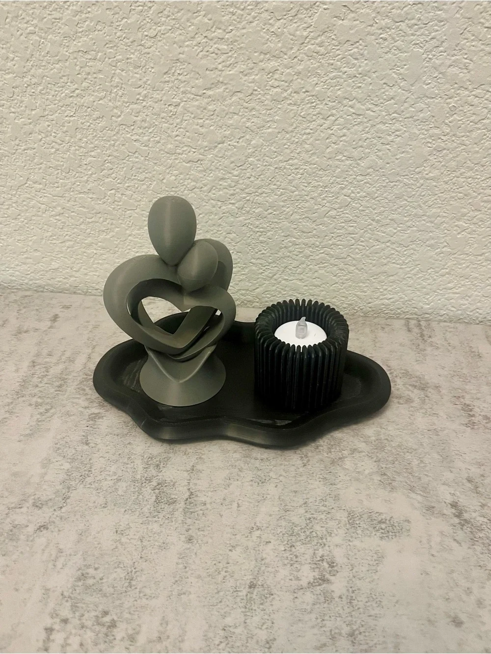 Modern Abstract Heart Sculpture and Candle Set - Gray